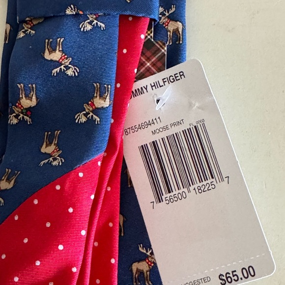 TOMMY HILFIGER Christmas Holiday Moose Print 100% Silk Men’s Tie - Picture 7 of 8